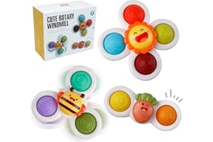 Outgeek Suction Cup Spinner Toys: 3PCS Kids Spinning Top Toys Baby Dimple Toy Sensory Toys Fidget Spinners Suction Cup Babies Bath Toys Gift Toys for Toddlers (3 Pcs)