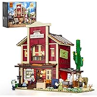 Funwhole Old West Post Office Lighting Building-Bricks Set - 1692 Pcs The Wild West Town Collection Display Set for Adults an