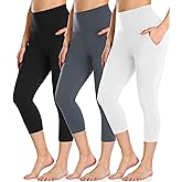 FULLSOFT 3 Pack Capri Leggings for Women - High Waisted Tummy Control Black Workout Yoga Pants