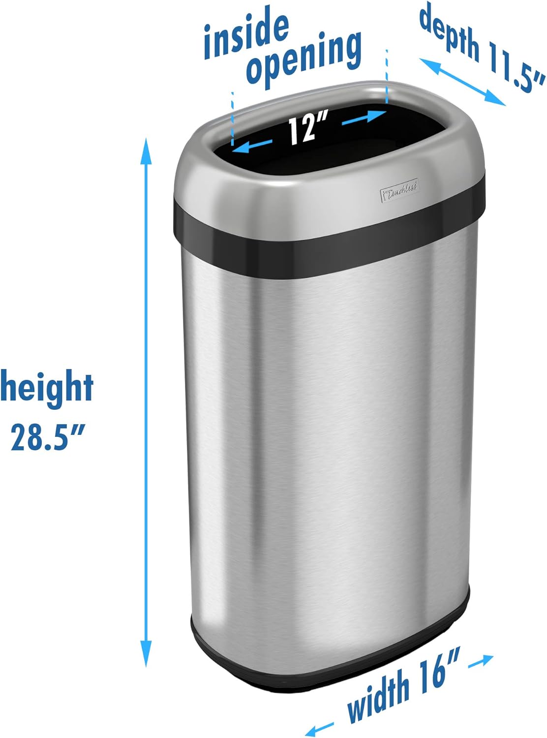 iTouchless 16 Gallon Oval Open Top Trash Can and Recycle Bin with Odor Control System, Stainless Steel Commercial Grade, Large 12-Inch Opening, for Home, Restaurant, Restroom, Office, 61 Liter: Home & Kitchen