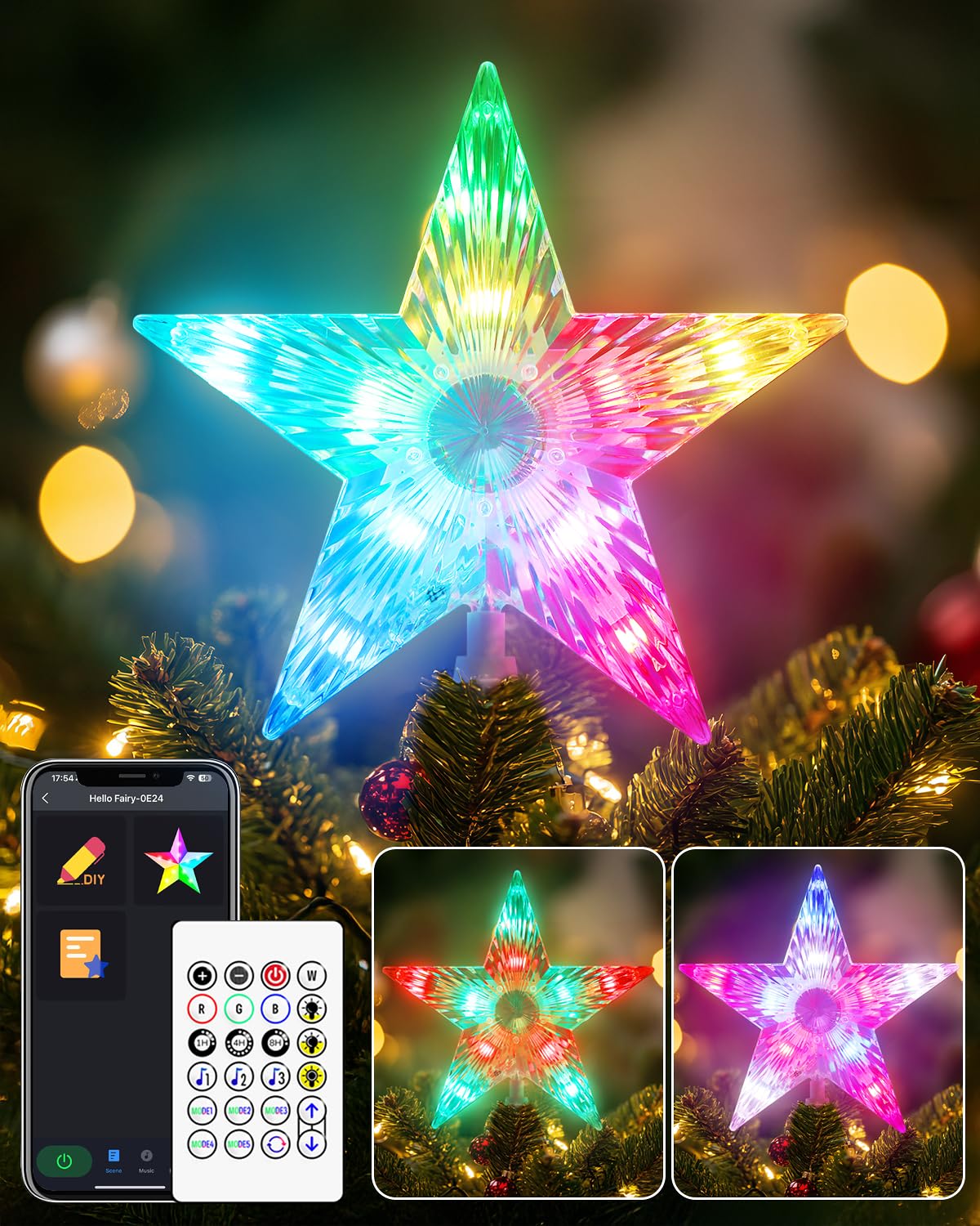 Photo 1 of ***(PARTS ONLY/ NON FUNCTIONAL)***7" Christmas Tree Topper with APP Remote Control, Plug-in Christmas Tree Star Topper for Dynamic RGB DIY Modes, Timer, Music Sync, Light up Tree Star for Xmas Party Holiday Decorations
