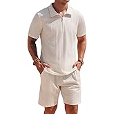 SPKPKEY Men's Knit Polo Shirt and Shorts Set 2 Pieces Zipper Outfits Summer Casual Tracksuit