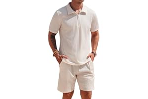 SPKPKEY Men's Knit Polo Shirt and Shorts Set 2 Pieces Zipper Outfits Summer Casual Tracksuit