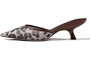 CELNEPHO Kitten Heels Closed Toe Heels for Women Slip On Comfortable Dress Pumps Slide Mesh Pointed Wedding Shoes Casual Office Shoes Leopard Shoes for Women