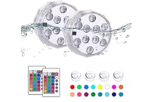 TEPENAR Submersible Led Lights with Remote: Waterproof Pool Lights Underwater Battery Operated Controlled 16 Color Changing Hot Tub Lights for Pool Shower Bathtub Vase Aquarium Decoration 2 Pack