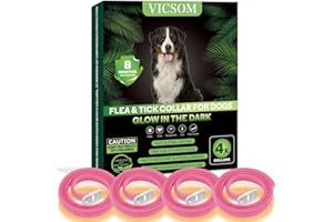 VICSOM 4 Pack Flea Collar for Dogs, Dog Flea and Tick Collar Glow in Dark, 8 Months Flea and Tick Prevention for Dog, Waterproof Adjustable Natural Tick and Flea Collar for Small Medium Large Dog Puppy-Pink