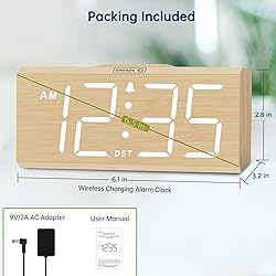 DreamSky Wooden Digital Alarm Clock with Wireless