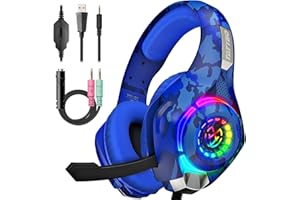 Tatybo Gaming Headset PC PS4 PS5 Xbox One Switch, RGB Light Gaming Headphones with Noise Cancelling Mic
