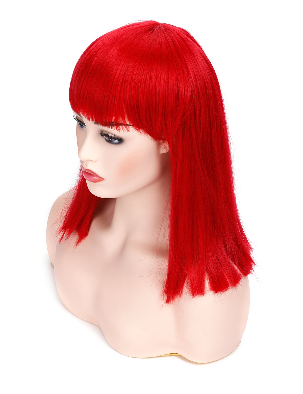 Photo 1 of morvally Short Straight Bob Wig Heat Resistant Hair with Blunt Bangs Natural Looking Cosplay Costume Wigs (14 inches, Deep Red)