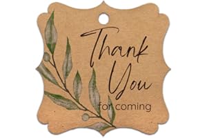 Summer-Ray 50pcs Thank You Tags Wedding Birthday Bridal Shower Favors Gift Tags with Olive Leaves (Kraft Brown Thank You for 