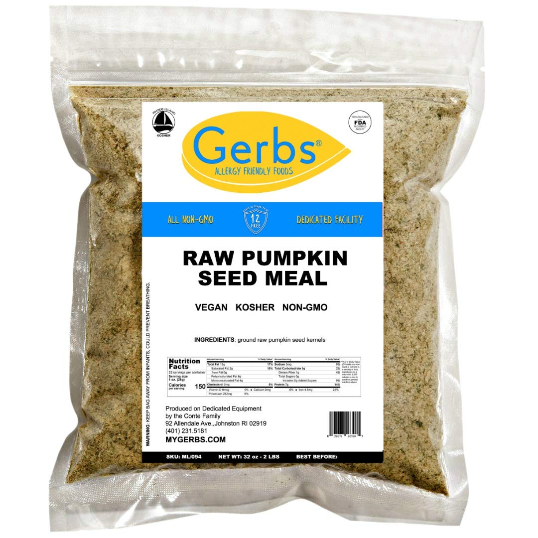 Gerbs Ground Pumpkin Seed Meal, 2 LBS - Top 14 Food Allergy Free & NON GMO - Vegan & Keto Safe – Cold Milled Full Oil Seed Protein Powder
