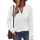 TICTICMIMI Women's V Neck Tops Long Sleeve Henley Shirts Casual Tunic Blouse