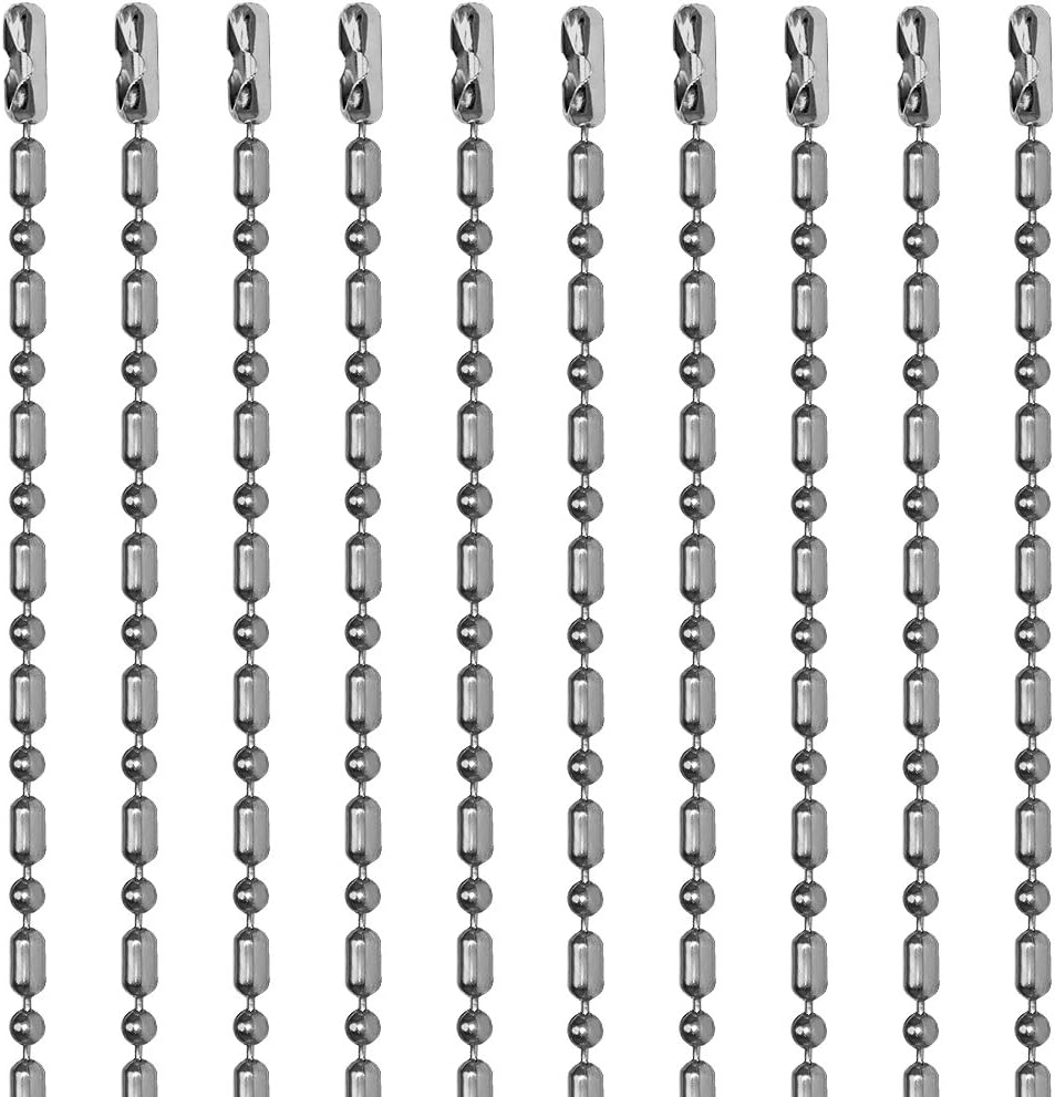 30 Inch Stainless Steel Ball-Bar Style Number 3 Ball Chain Necklaces 10 Count