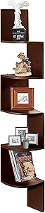 Halter 5 Tier Wall Mount Corner Shelves, Zigzag Decorative Shelf, Space Saving, Durable Easy to Install for Home and Office Space, Espresso