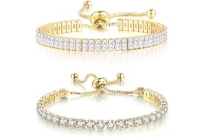 COLORFUL BLING Dainty Sparkling Crystal Tennis Bracelets Set 18K Gold Plated Shiny Cubic Zirconia Jewelry Birthday Gifts for Women