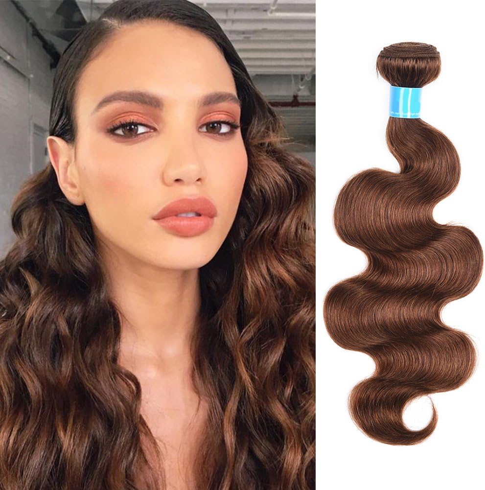 Christmas Gifts for Mom JulyQueen Brazilian Human Hair Bundles 1 Bundle Medium Brown Color 100% Unprocessed Virgin Brazilian Hair Body Wave Human Hair Wefts Extensions 22 Inch
