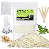 DINGPAI Natural Soy Wax for Candle Making, 2lb Organic Soy Wax Flakes | Natural Candle Making Supplies, No Harmless, Additives. Soy Candle Wax with 20 Cotton Wicks, 20 Stickers, 4 Wick Holders