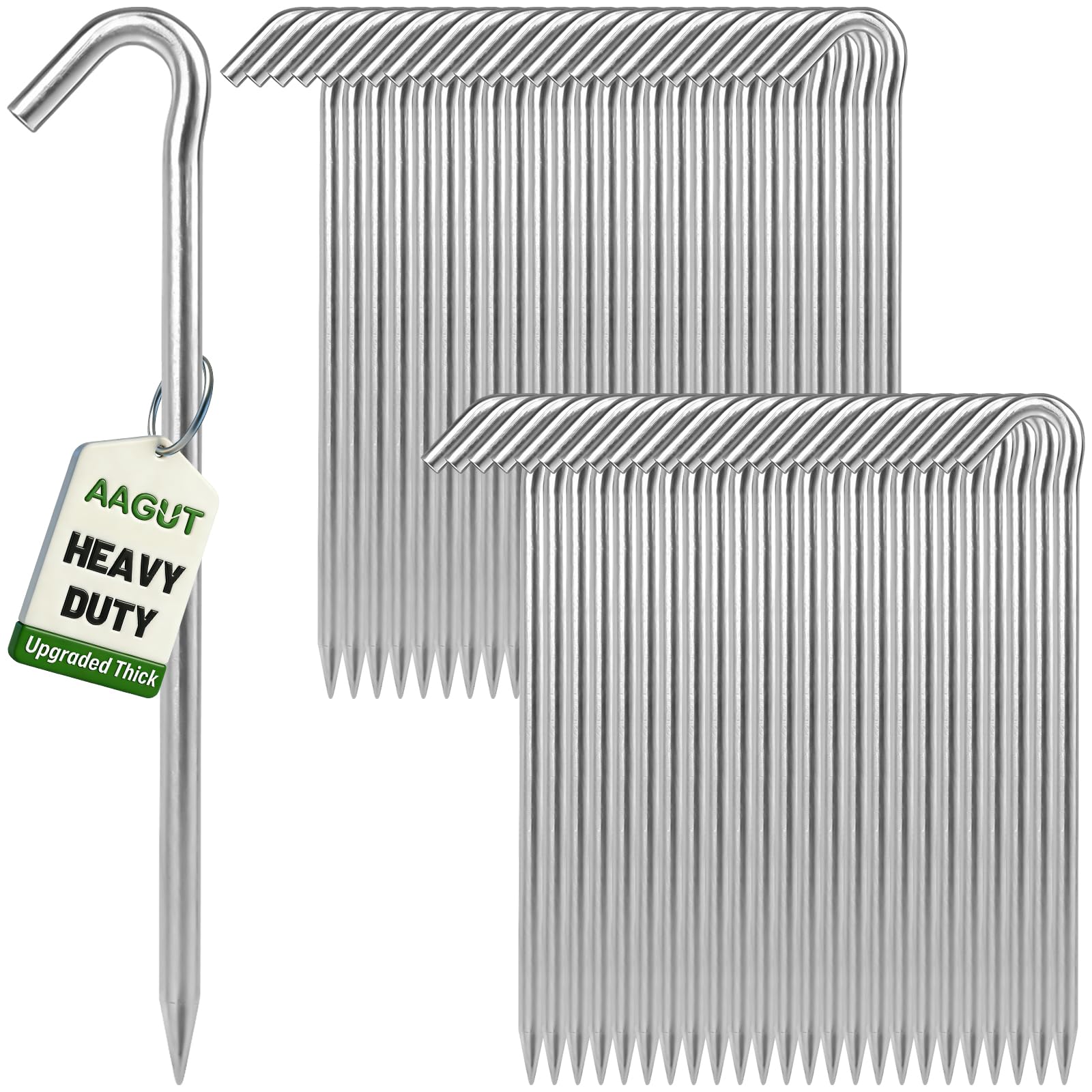 AAGUT Tent Stakes Heavy Duty 9 Inch, 50 Pack 1/4 Inch (6mm) Ultra-Thick Rust-Proof Galvanized Steel Camping Stakes for Outdoor Inflatables, Tarps, Canopy, Garden Edging Image