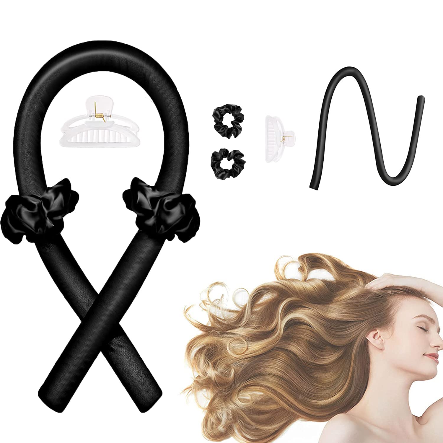 Photo 1 of CORATED No Heat Curlers, Heatless Curls for Long Hair, Heatless Curling Rod Headband You Can Sleep In, Silk DIY Hair Styling Tools Kit