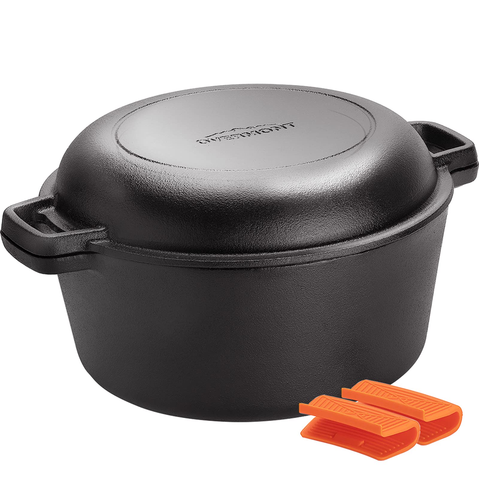 Overmont Dutch Oven 5 QT Cast Iron Casserole Pot + 1.6 QT Skillet Lid Pre Seasoned with Handle Covers for Camping Home Cooking BBQ Baking