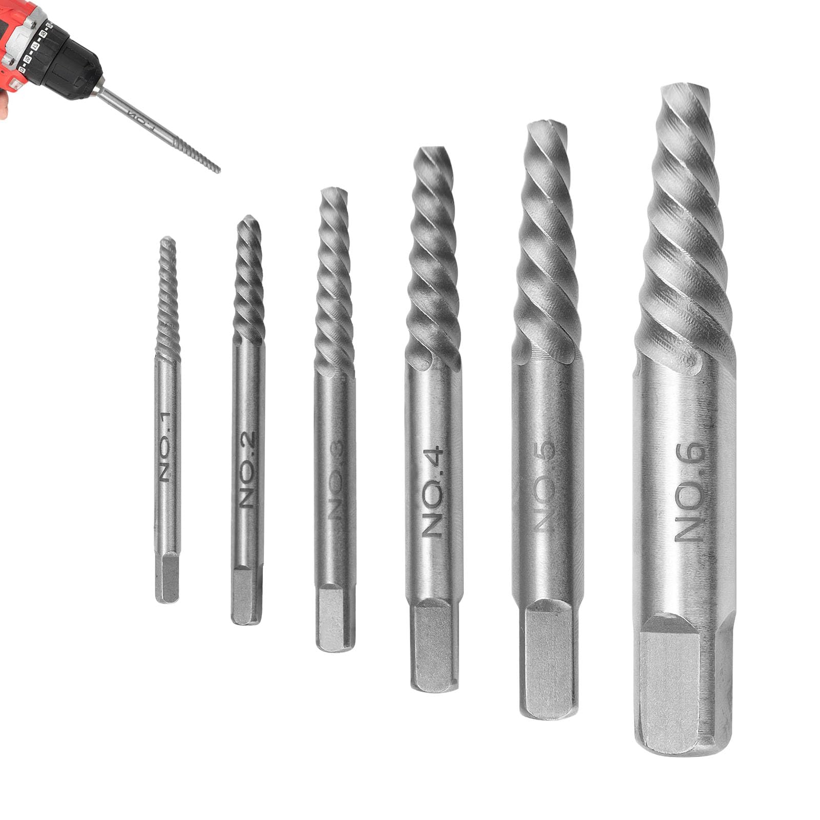 6 Pieces Damaged Screw Extractor Set Professional, CHSEROK Screw Extractor Set, Tap and die Set Carbon Steel, Bolt Extractor Set for Damaged Screws, Pipes