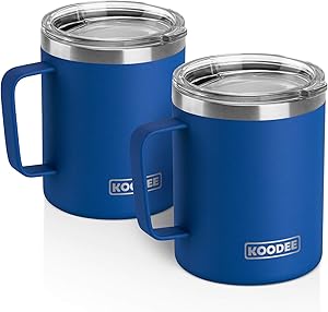 12 oz Stainless Steel Insulated Coffee Mug with Handle, Double Wall Vacuum Travel Mug, Tumbler Cup with Lid (Navy, 2 Pack)