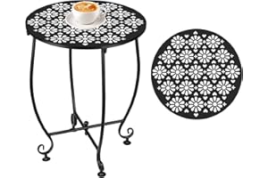 EVELOMO Outdoor Side Table,Outdoor Small Table,Weather Metal Resistant Steel Patio Side Table, Round Outside Table for Porch, Garden,Indoor&Outdoor,Black (Style E)
