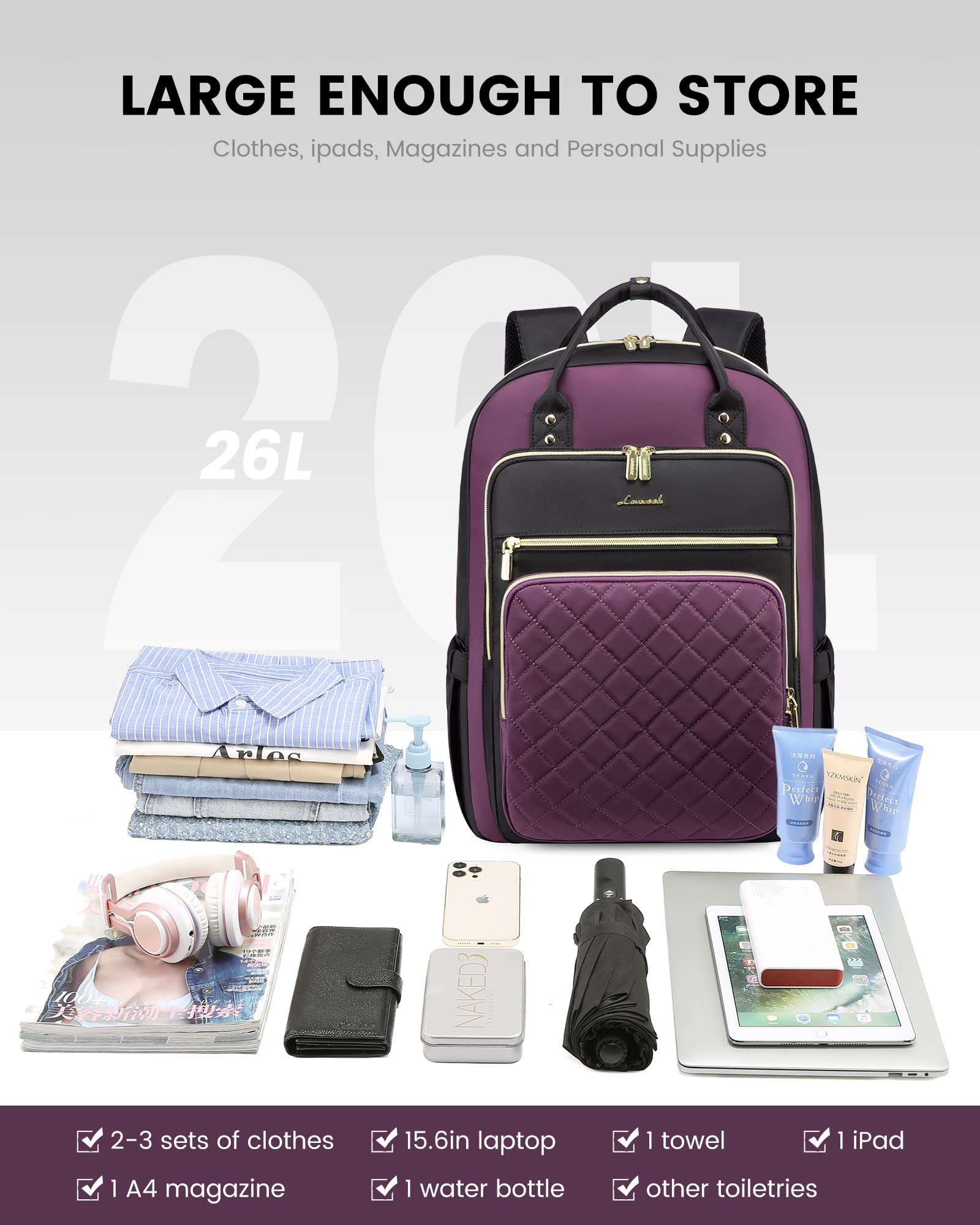 LOVEVOOK Laptop Backpack Purse for Women, 15.6