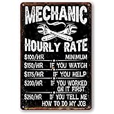 Mechanic Decor Mechanic Hourly Rate Reproduction Metal Tin Sign Mechanic Rules Metal Sign