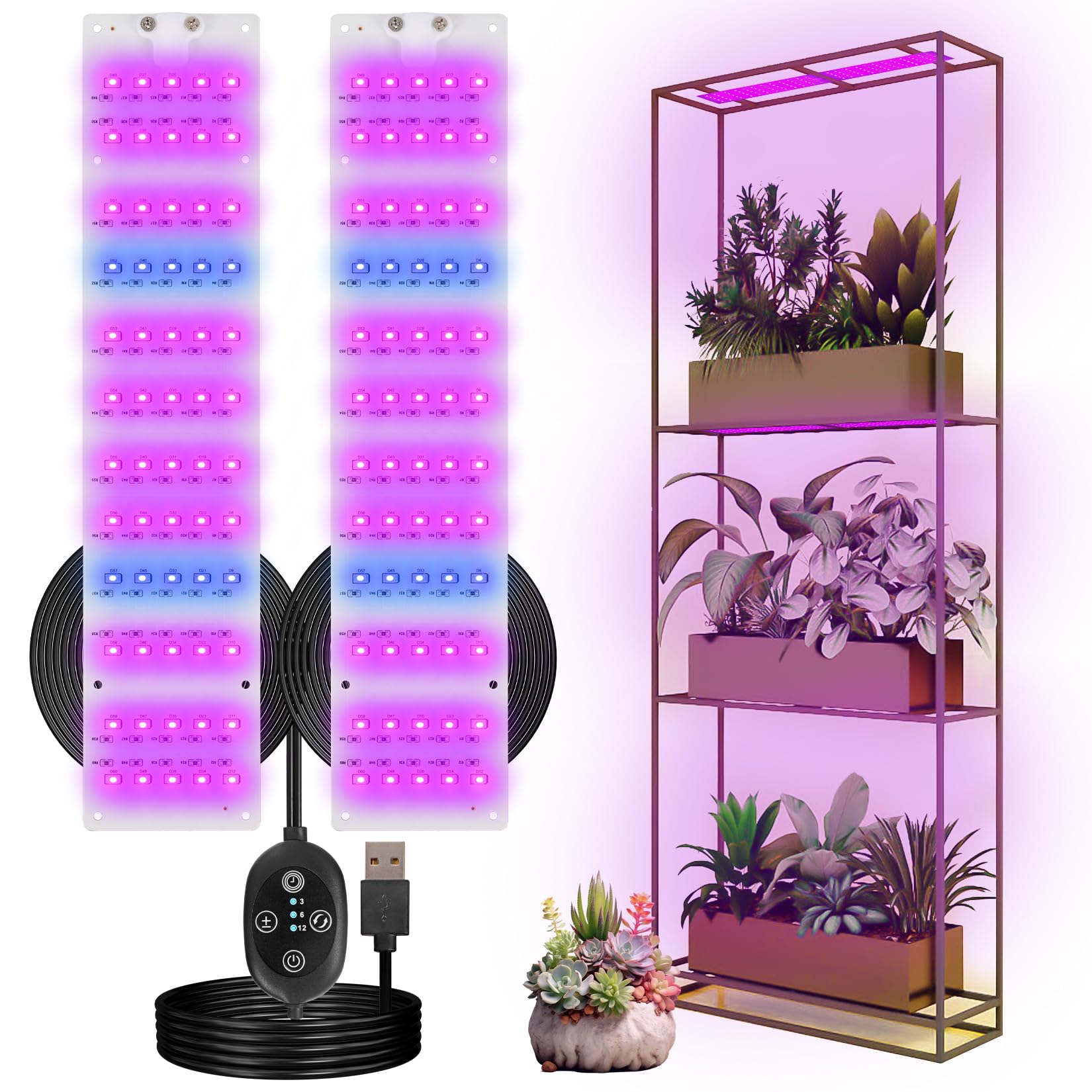 FenglinWisdom Grow Light for Indoor Plants, USB LED Grow Lamp, Waterproof Grow Light with 3/6/12H Timer Switch for Indoor Plants Seeding Veg Flower Growing Lamp