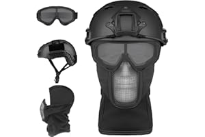 VPZENAR Airsoft Helmet,Black Tactical Helmet,Airsoft Mask Mesh,Elastic Balaclava Mask, Anti Fog Airsoft Goggles, Tactical Full Face Protection, Airsoft Accessories,Military Gear