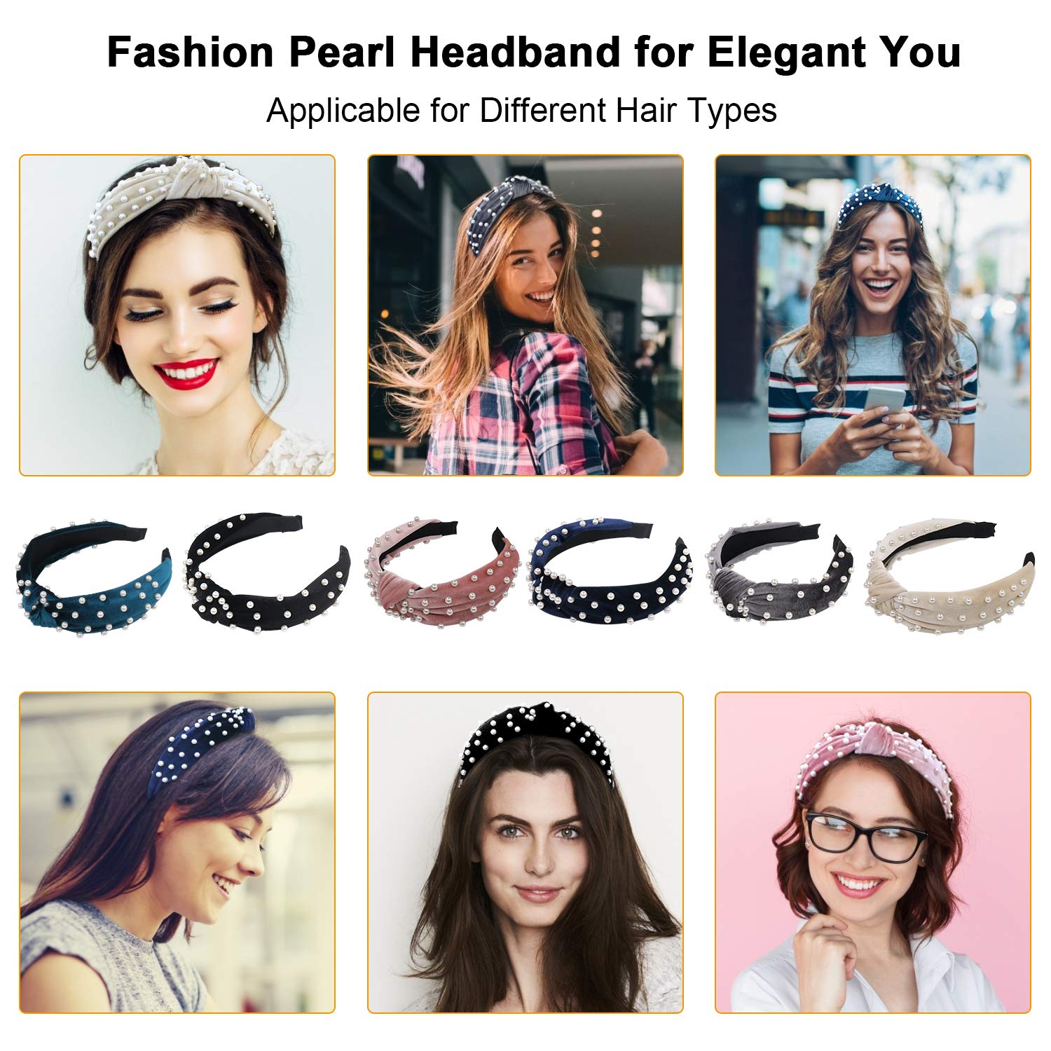 ForTomorrow 6 Pack Velvet Wide Pearl Headbands Twist Knot Turban Headband Vintage Retro Hairband with Faux Pearl Fashion Hair Hoops for Women and Girls (Black, White, Pink, Grey, Blue, Navy) : Beauty