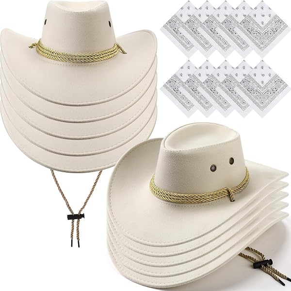 7332 18 Set Cowboy Hat And Bandana Accessoriess For Adult Costume Amazon.com: Fourluoo 5 Pcs Cowboy Hat Accessories Set  main image 2