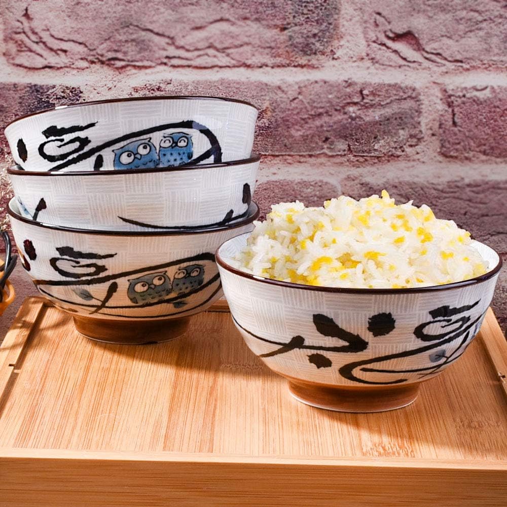 | Japanese Rice Bowls set of 4, Ceramic Rice bowls for Rice Soup, 4.5'' Rice Bowls (Blue): Rice Bowls