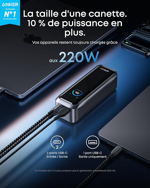 Prime Batterie Externe 20100 mAh, Sortie Max 220W, 3 Ports