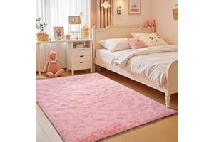 junovo 3x5 Pink Washable Area Rug for Girls Bedroom, Soft Non-Slip Fluffy Bedside Rugs, Shag Plush Memory Foam Carpet for Kid
