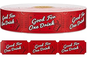 AMVINER Drink Tickets for Events, Red Single Roll Raffle Ticket for Carnivals, Entry, Class Reward, Fundraiser & Prizes, Party, 1000 per Roll, Size 1 x 2 Inch