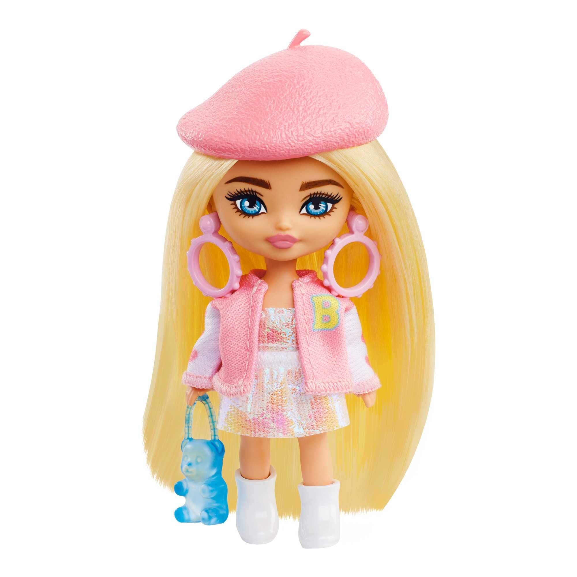 Barbie Doll, Barbie Extra Mini, Blonde Doll with Beret and Varsity Jacket, Gummy Bear Purse, Kids Toys, Clothes and Accessories, HLN48 — image 1
