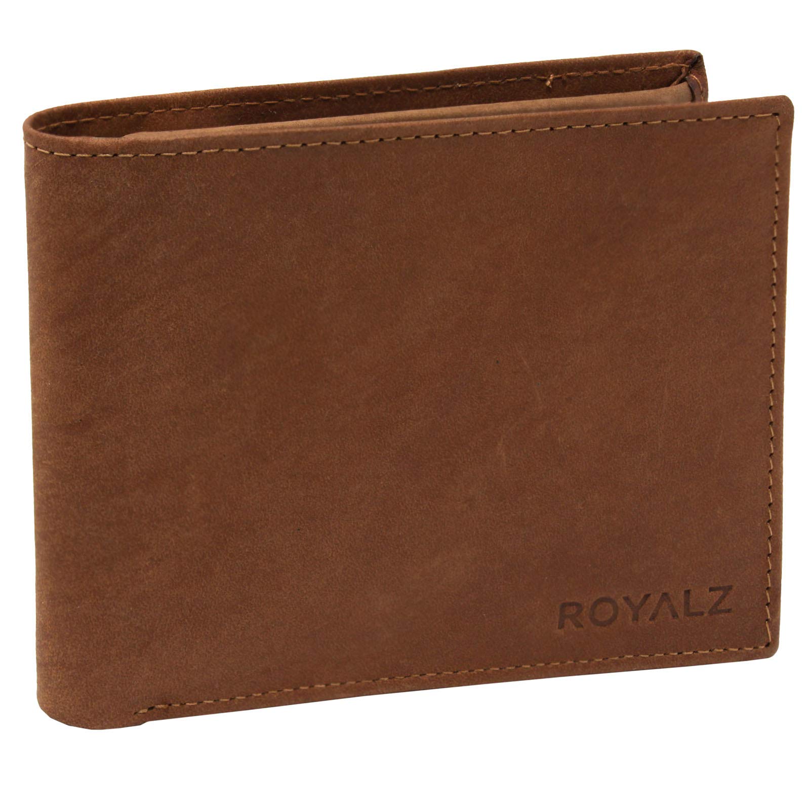 ROYALZ Leather wallet for men Etui - compact horizontal format case in vintage design, Color:Antero brown