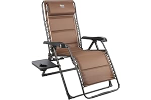 TIMBER RIDGE Zero Gravity Chairs, Folding Recliner Chair Padded with Cup Holder and Headrest, Adjustable Lounge Reclining Chair for Outdoor Camping Lawn Patio Indoor, Supports 350lbs, Brown