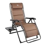 TIMBER RIDGE Zero Gravity Chairs, Folding Recliner Chair Padded with Cup Holder and Headrest, Adjustable Lounge Reclining Chair for Outdoor Camping Lawn Patio Indoor, Supports 350lbs, Brown