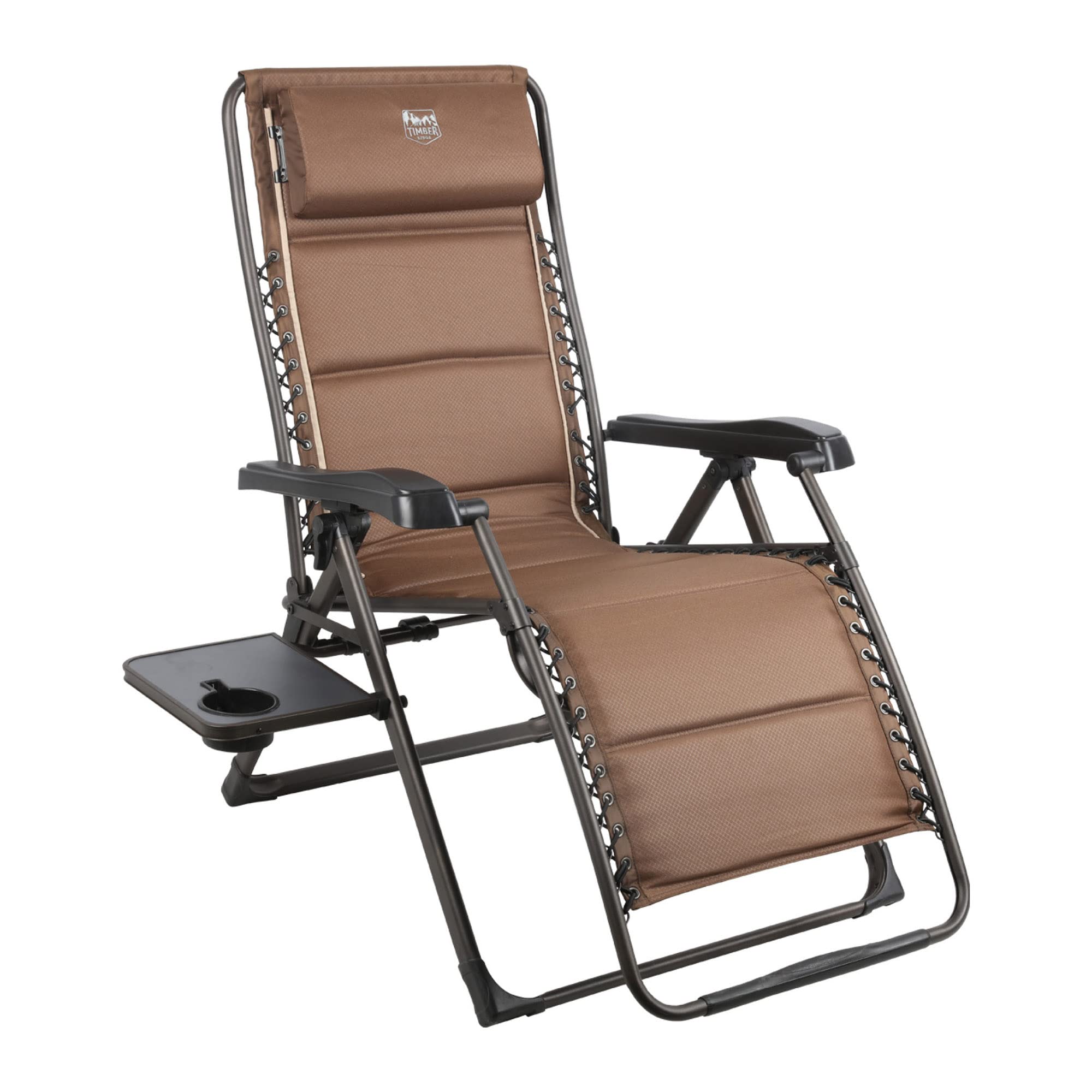 Photo 1 of TIMBER RIDGE Zero Gravity Chairs, Folding Recliner Chair Padded with Cup Holder and Headrest, Adjustable Lounge Reclining Chair for Outdoor Camping Lawn Patio Indoor, Supports 350lbs, Brown