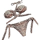 NPRADLA Women Leopard Printed 2 Pieces Bikini Set Push-Up Padded Bow High Waist Swimwear Swimsuit Beachwear