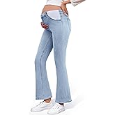 Leovqn Women's Maternity Bootcut Jeans High Waist Side Panel Pregnancy Jeans Flare Stretchy Denim Pants with Pockets