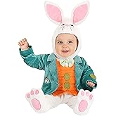 Baby White Rabbit Costume for Toddler, Alice in Wonderland Bunny Outfit with Green Velour Tailcoat, Orange Vest, Bow Tie