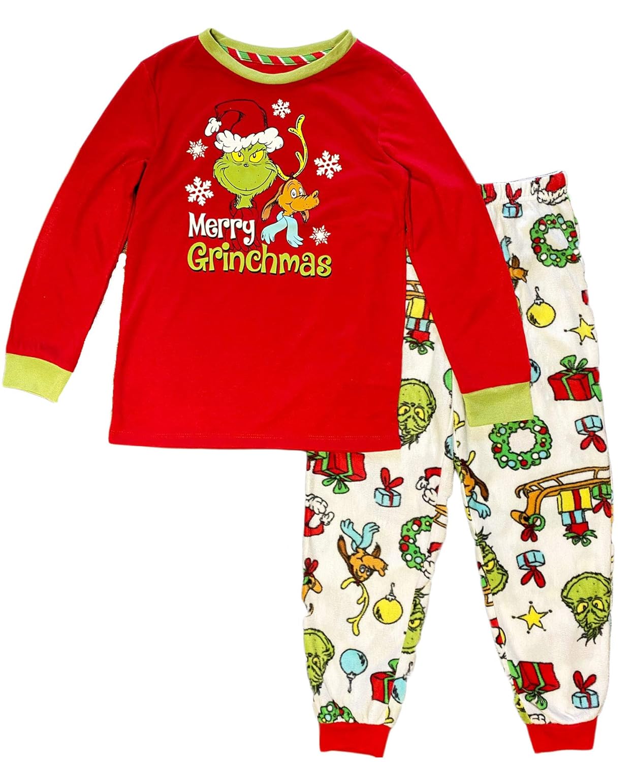 Buy grinch Big Boys & Girls Unisex Fleece Pajama Set (1416, Red) at