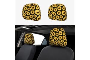 Yobvec Sunflower Car Seat Headrest Covers Universal Size, Soft Breathable Sunflower Car Accessories