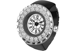 Lancardo Ring Watch for Women and Men Analog Quartz Watch Arabic Numerals Dial Elastic Band Bling Rhinestone Colorful Stretch Band Finger Watch