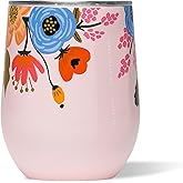 Corkcicle Stemless Insulated Wine Glass Tumbler - Keeps Beverages Cold 6 Hrs Hot 3 Hrs - Stainless Steel - Easy-Grip - Gift for Mom - Great for Mother's Day or Christmas - 12 oz - Blush Lively Floral