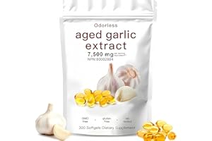 Aged Garlic Extract Capsules 7500mg Odorless – 300 Count Aged Garlic Supplement for Immune Support，Organic, Non-GMO, Vegetari